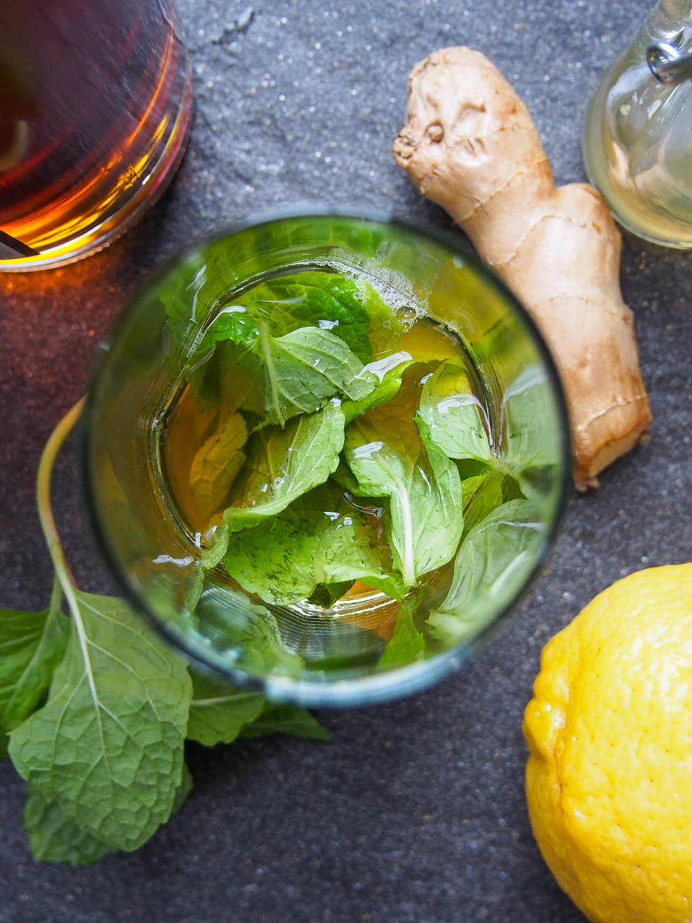 mint and other ingredients ready to be shaken up