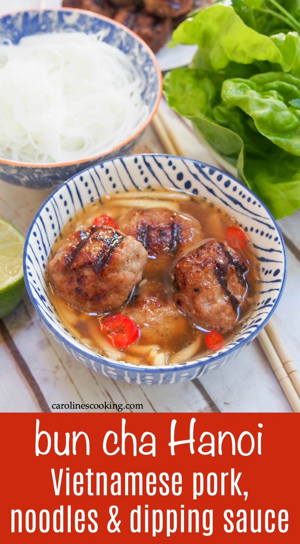 Bun cha Hanoi is a traditional Vietnamese street food dish that is so worth getting to know. A delicious combination of flavorful pork meatballs, rice noodles and a tangy dipping sauce/broth, you'll immediately love all the flavors and textures. #vietnamese #pork #ricenoodles #glutenfree