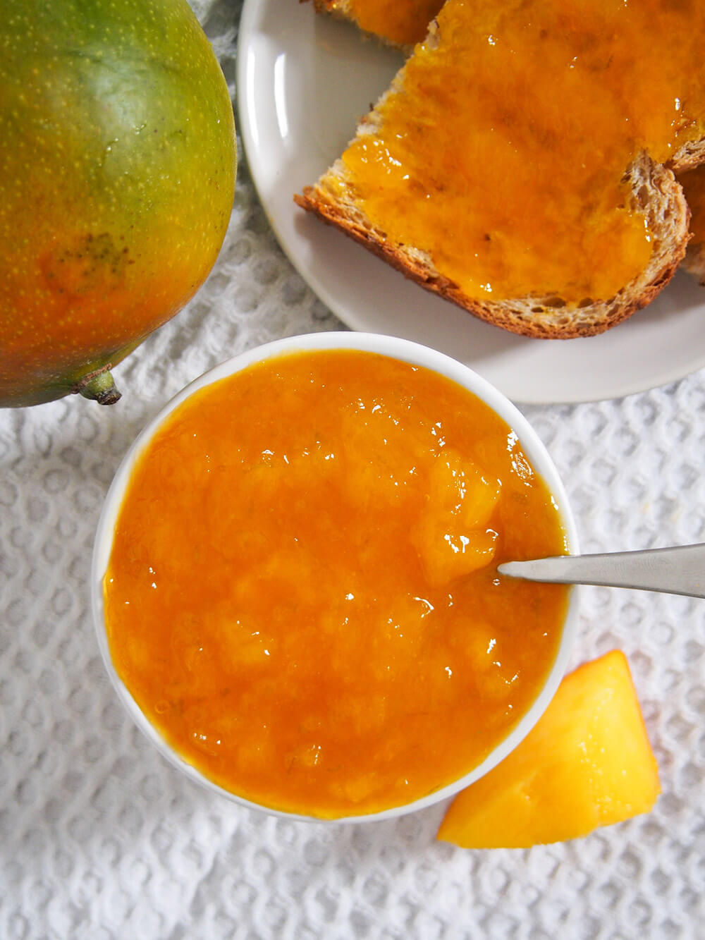 bowl of mango jam from overhead