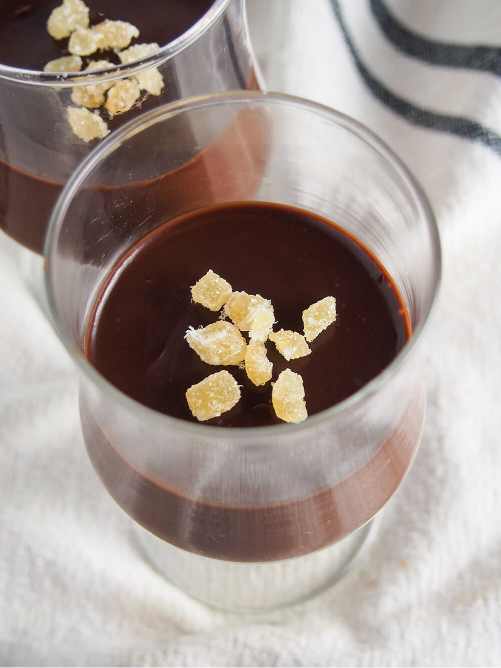 close up no bake chocolate custard with ginger