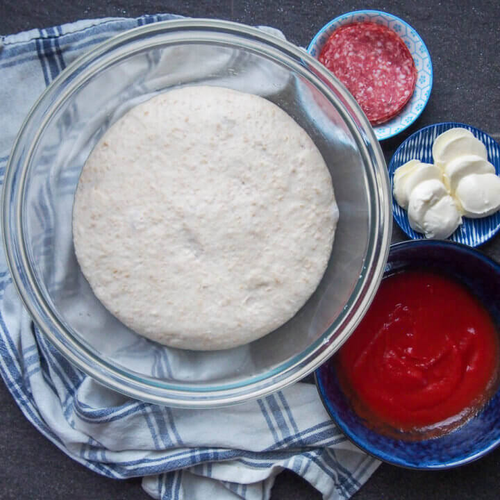 sourdough pizza dough in bowl
