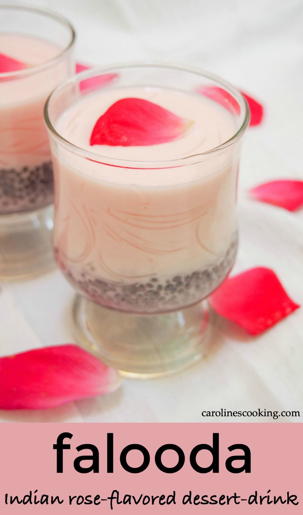 Falooda is a bright, aromatic, rose-flavored drink that almost passes as dessert. You might need a spoon to enjoy it, but it's cooling and perfect for a warm day (and easy to make, too). #rose #summer #indian #drink #dessert