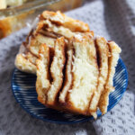 sourdough cinnamon roll split open on plate