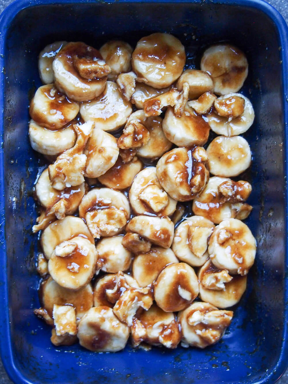 banana and sugar mixed together before roasting