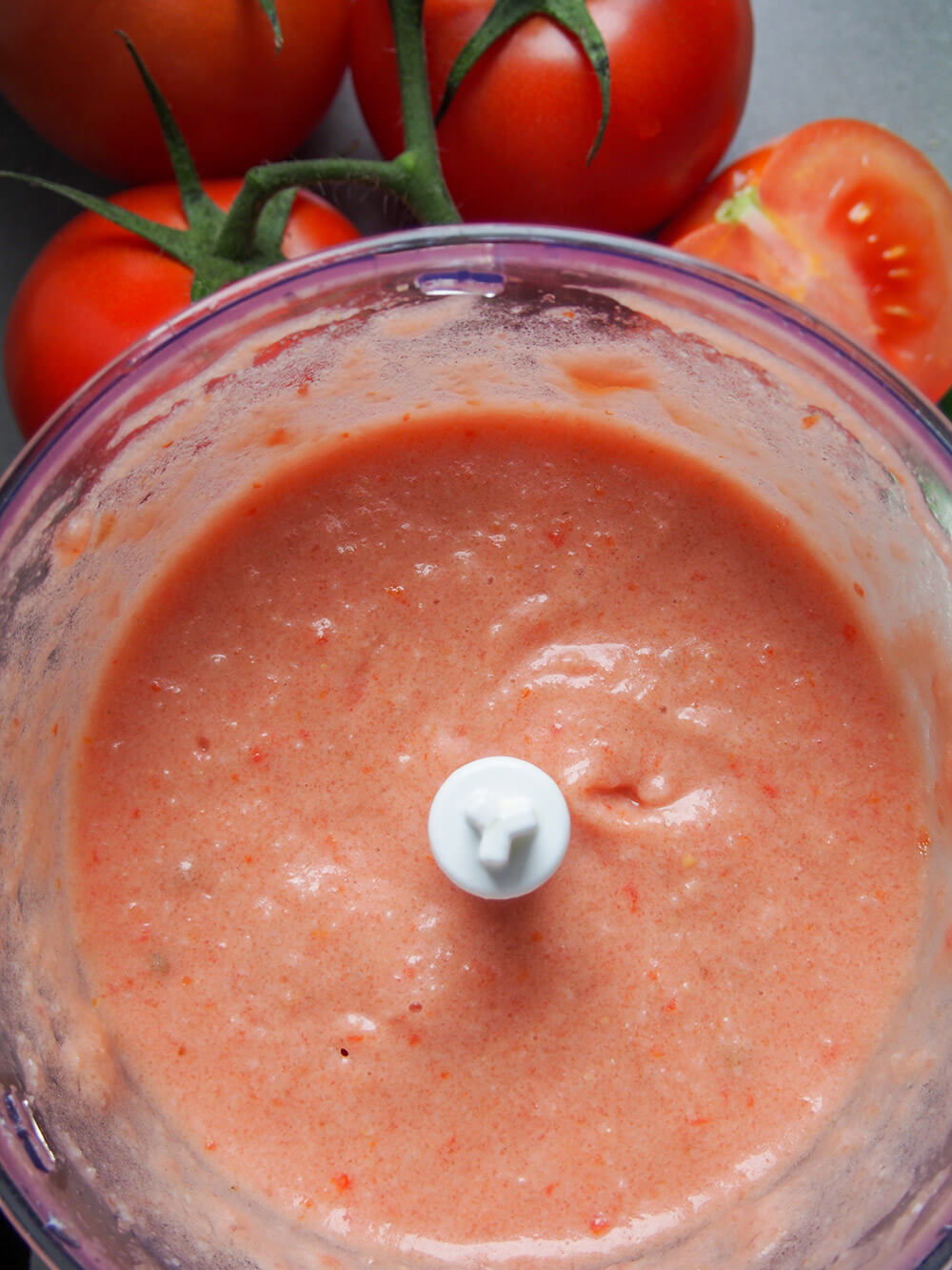 blended up salmorejo in blender