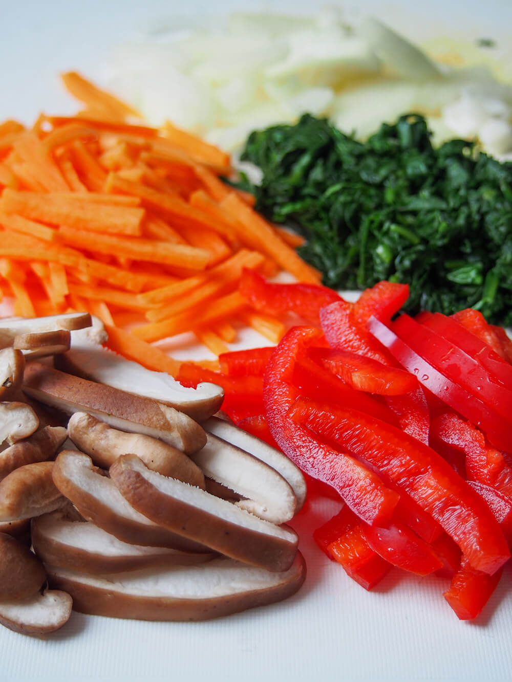 prepared vegetables for japchae