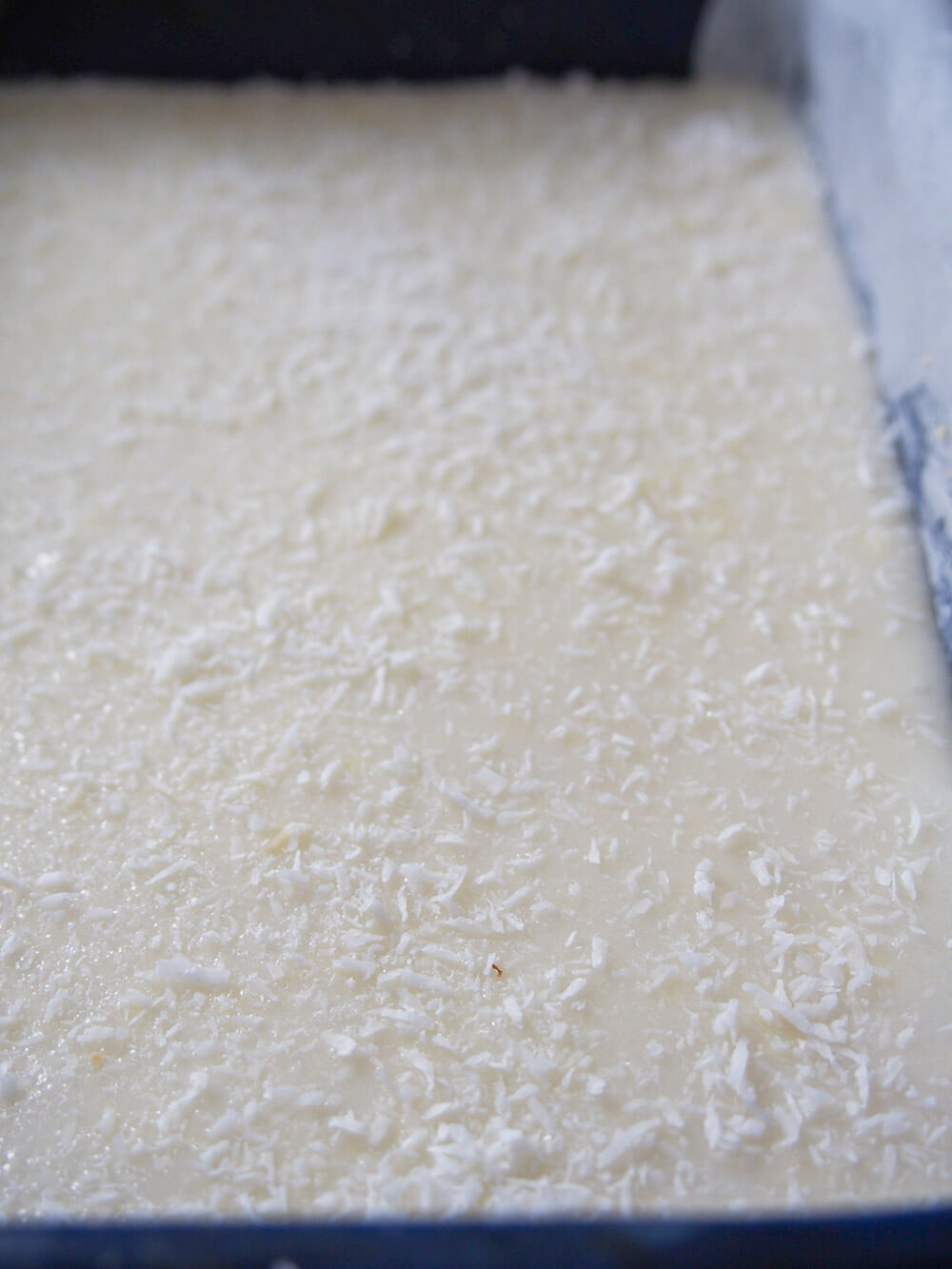 lemon slice in dish before cutting with coconut on top