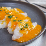 plate of tiradito with chili-lime sauce