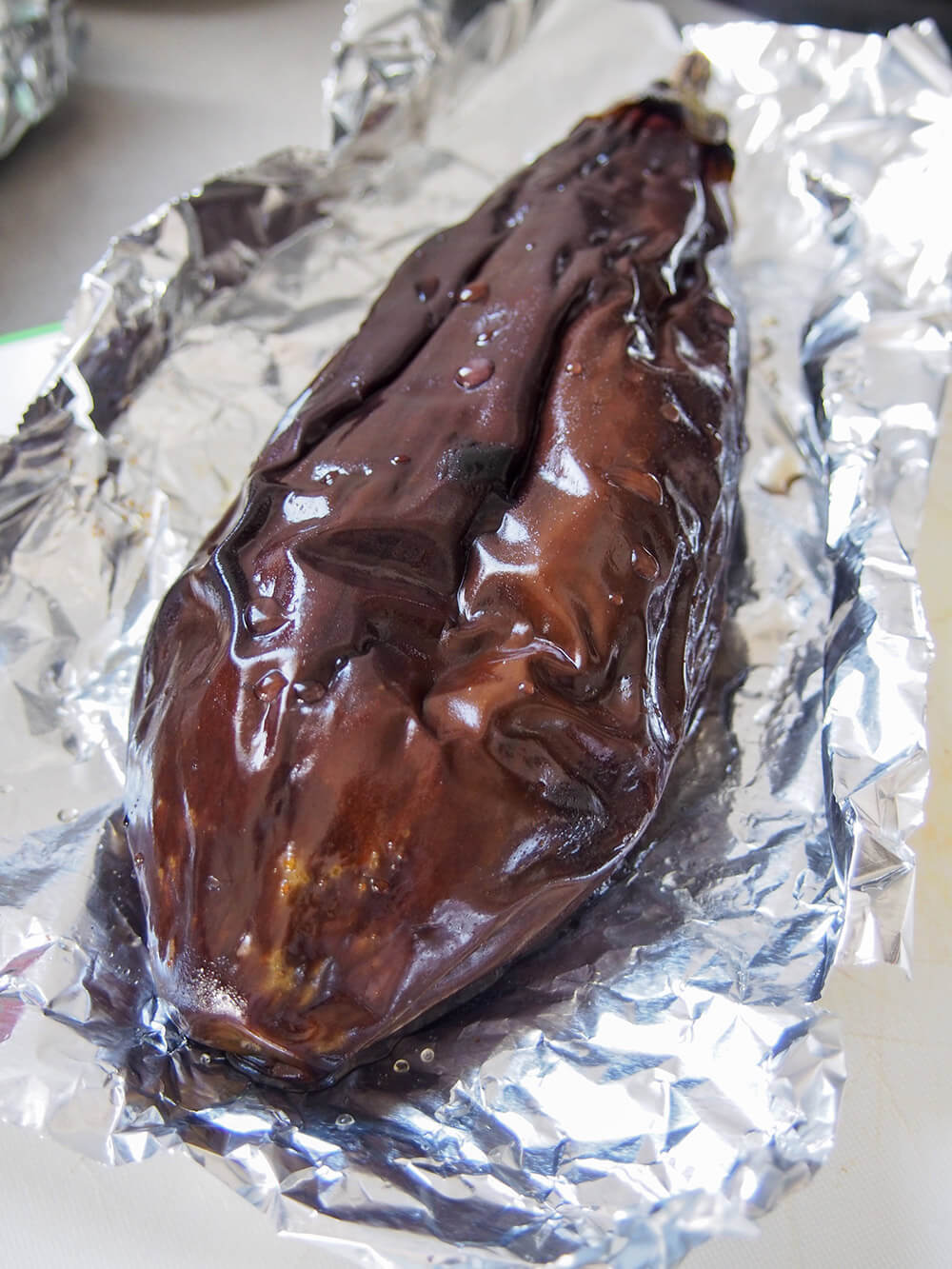cooked eggplant ready to chop up