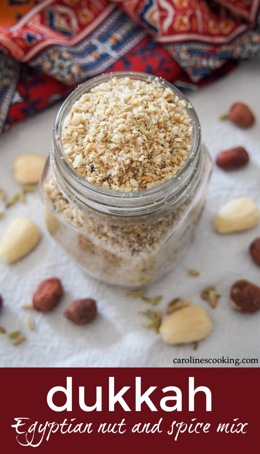 Dukkah is an Egyptian blend of nuts and spices that is easy to make and adds a wonderful crunch and flavor to so many things. Whether you dip bread in it, use it to top eggs or salads, it's a delicious addition. #hazelnut #nuts #condiment Dukkah is an Egyptian blend of nuts and spices that is easy to make and adds a wonderful crunch and flavor to so many things. Whether you dip bread in it, use it to top eggs or salads, it's a delicious addition. #hazelnut #nuts #condiment