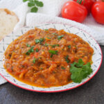 Zaalouk (Moroccan eggplant salad) on plate