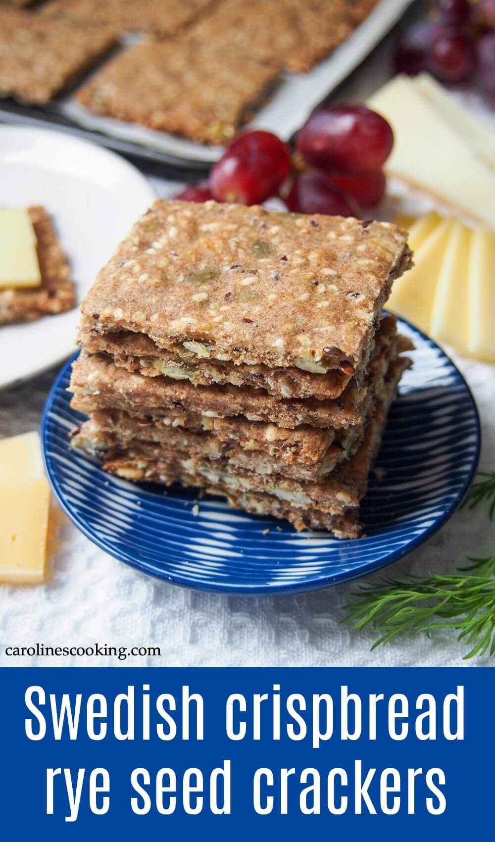 These Swedish crispbread are really easy to make and packed with good-for-you ingredients as well. You'll find variations of these rye seed crackers across Scandinavia as a crunchy snack or part of lunch. #cracker #rye #seeds