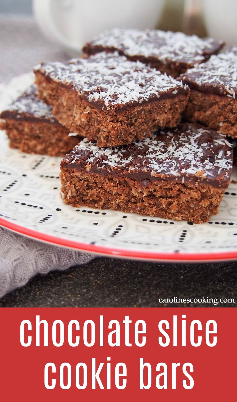 Chocolate slice is an easy to make Australian treat, kind of like a cookie bar with coconut mixed in and topped with a chocolate glaze. It's easy to scale up or down and perfect as an after school or tea time snack. #chocolate #cookiebar #afterschoolsnack #australianfood