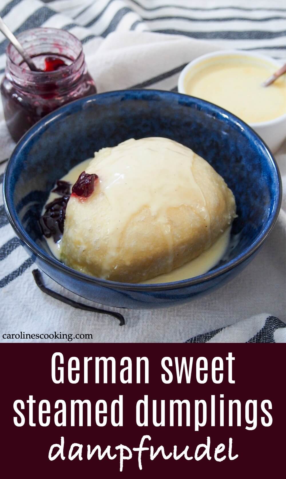 Dampfnudel is a steamed German sweet dumpling that's almost like a sweet bread, served with a luscious vanilla custard and often fruit compote. It's hearty but wonderfully comforting and delicious. #Germanfood #dumpling #dessert Dampfnudel is a steamed German sweet dumpling that's almost like a sweet bread, served with a luscious vanilla custard and often fruit compote. It's hearty but wonderfully comforting and delicious. #germanfood #dumpling #dessert