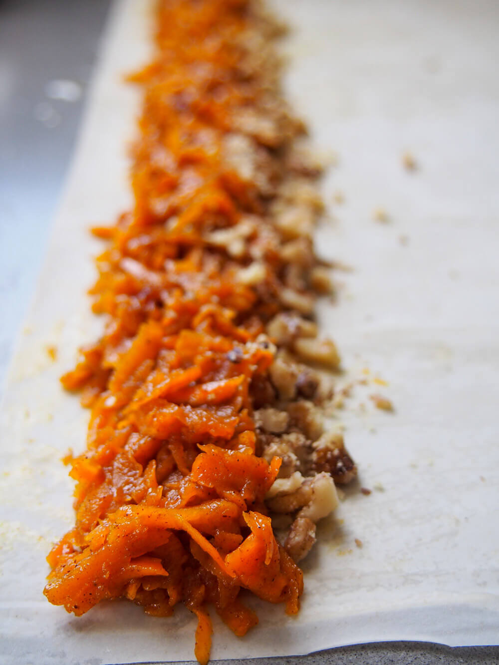 pumpkin and walnut fillings on pastry