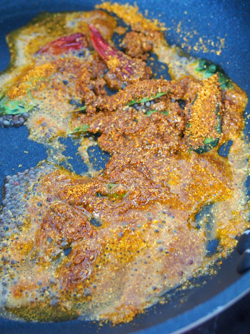 cooking tempering for Kerala style sambar