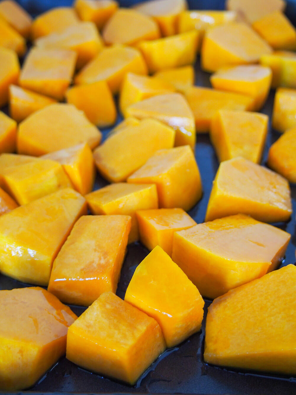 chunks of kabocha ready to roast