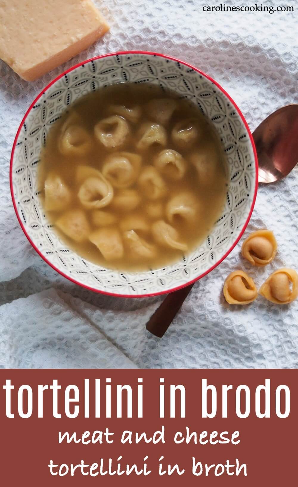 Tortellini in brodo is a classic dish from the Bologna area, with small meat and cheese filled pasta cooked in homemade broth. It's comforting, packed with wonderful flavor and worth every moment of effort. This recipe walks you through exactly how to make this delicious traditional dish (includes video) #pasta #homamdepasta #italianfood