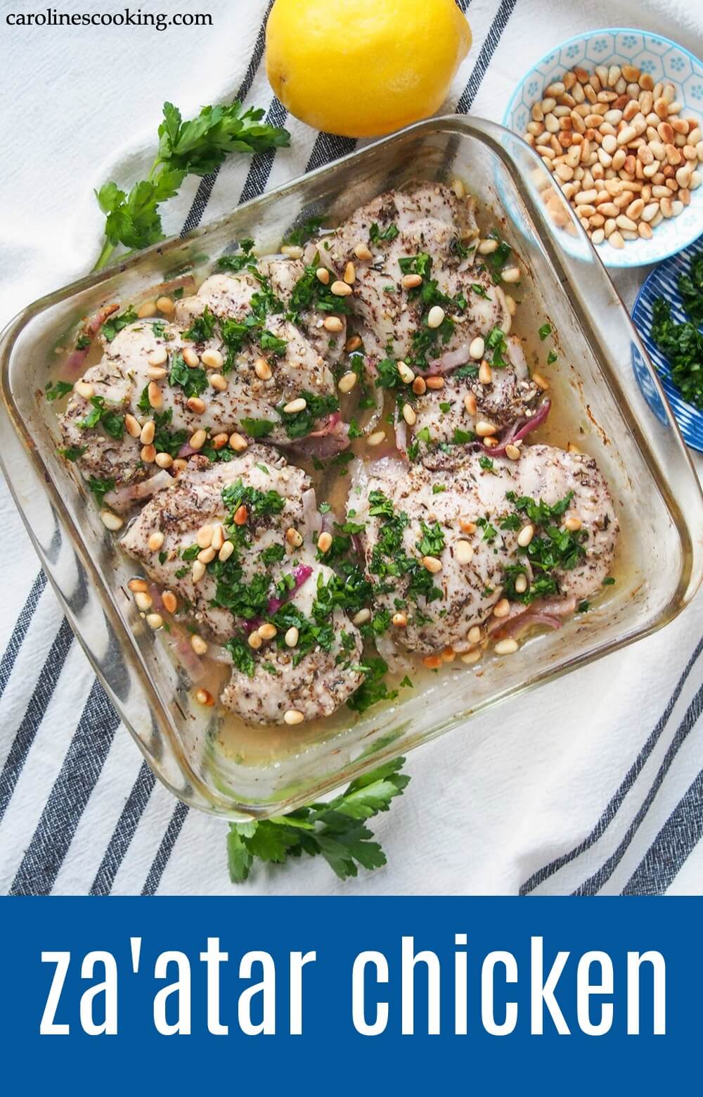 This za'atar/ zaatar chicken is easy to make, wonderfully moist and the flavors are gentle but fragrant. It's a delicious way to prepare chicken that pairs well with a whole range of sides. #zaatar #chicken #middleeasternfood