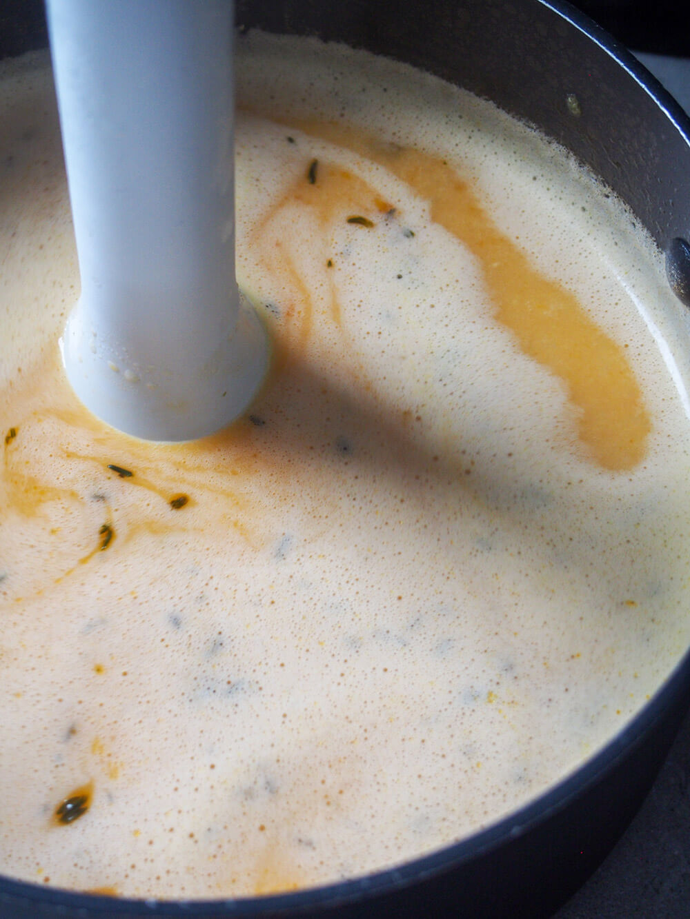 blending shrimp bisque blending mixture in pot
