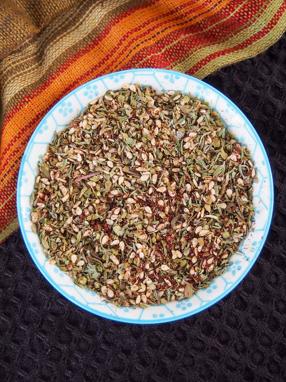 bowl of za'atar spice blend from overhead