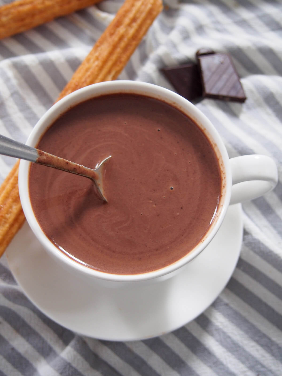 spoon in cup of hot chocolate