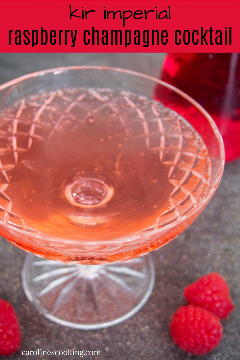 Kir Imperial is a super-simple raspberry champagne cocktail. A variation on the Kir Royale, but with raspberry liqueur, it's bright, bubbly and perfect for a special occasion. #champagne #cocktail