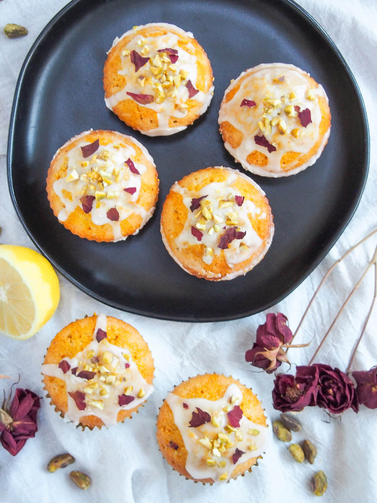 Persian love cake cupcakes on plate from overhead