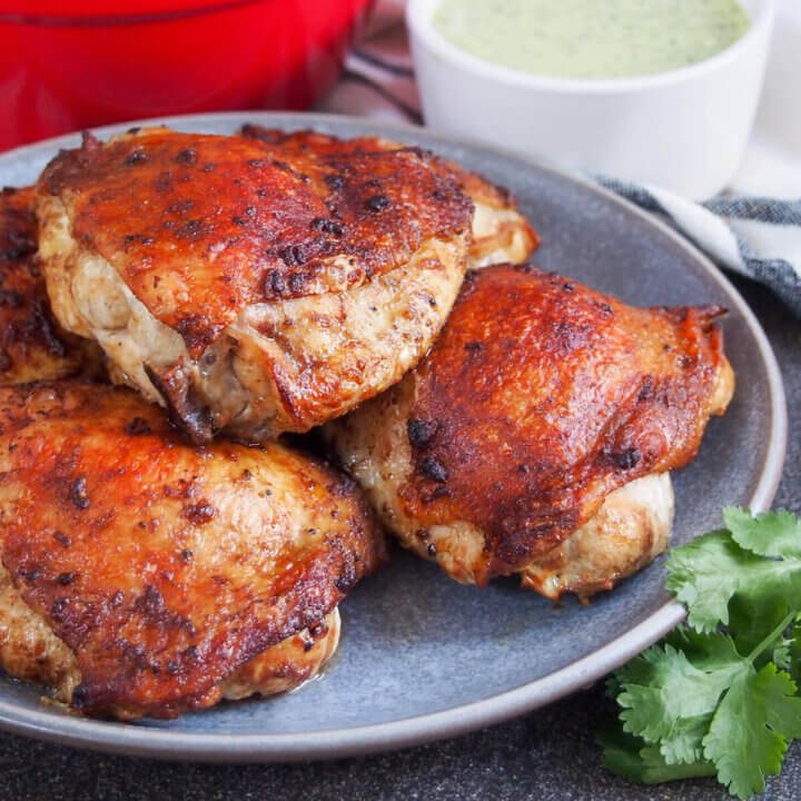Peruvian roast chicken pollo a la brasa on plate