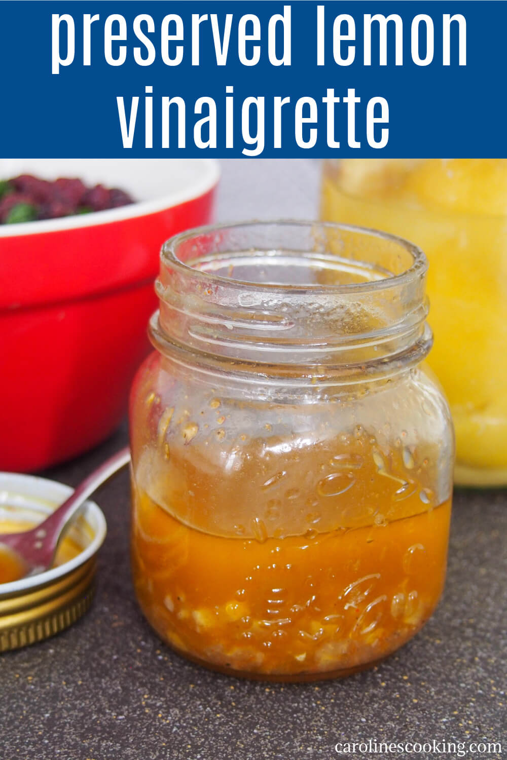 This preserved lemon vinaigrette /dressing is a delicious mix of tangy lemon and warm spice flavors. It works particularly well with crunchy autumnal/winter salads but would also be great mixed through couscous and more. Why not try it as a marinade for fish, for example? Full of flavor and perfect to add some brightness to many a dish. #preservedlemon #vinaigrette #dressing This preserved lemon vinaigrette /dressing is a delicious mix of tangy lemon and warm spice flavors. It works particularly well with crunchy autumnal/winter salads but would also be great mixed through couscous and more. Why not try it as a marinade for fish, for example? Full of flavor and perfect to add some brightness to many a dish. #preservedlemon #vinaigrette #dressing