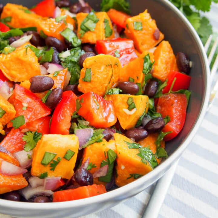 Black bean sweet potato salad in bowl