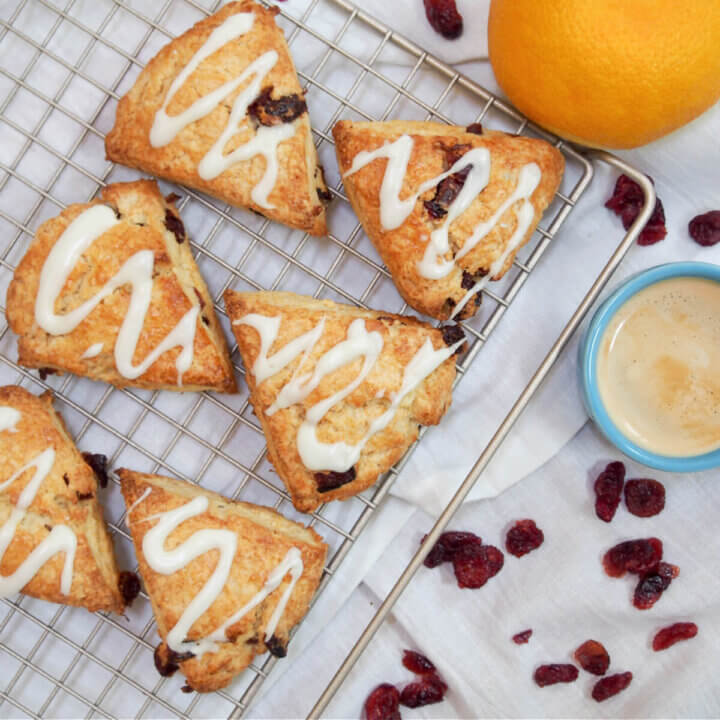 Cranberry orange scones on rack