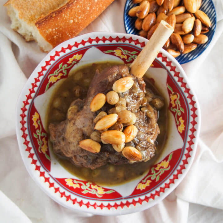 Mrouzia (honey lamb tagine) dish from overhead