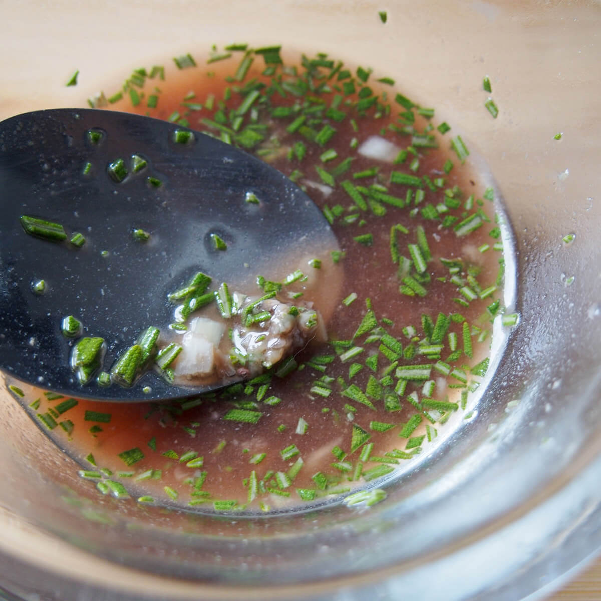 vinegar, rosemary, garlic and anchovy mixture for Roman lamb stew vinegar, rosemary, garlic and anchovy mixture