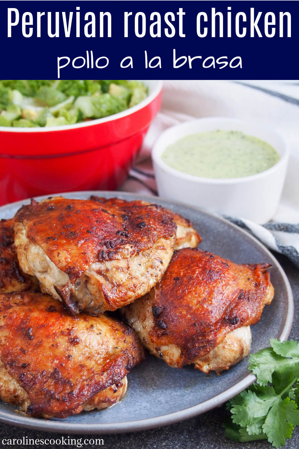 Peruvian roast chicken (pollo a la brasa) is traditionally made with whole chickens on a spit, but you can recreate the deliciousness with your oven. A simple marinade adds an extra layer of tasty flavor and crisp skin. Perfect served with aji verde (Peruvian green sauce), salad and/or fries. #roastchicken #Peruvianrecipe #Peruvianchicken Peruvian roast chicken (pollo a la brasa) is traditionally made with whole chickens on a spit, but you can recreate the deliciousness with your oven. A simple marinade adds an extra layer of tasty flavor and crisp skin. Perfect served with aji verde (Peruvian green sauce), salad and/or fries. #roastchicken #Peruvianrecipe #Peruvianchicken