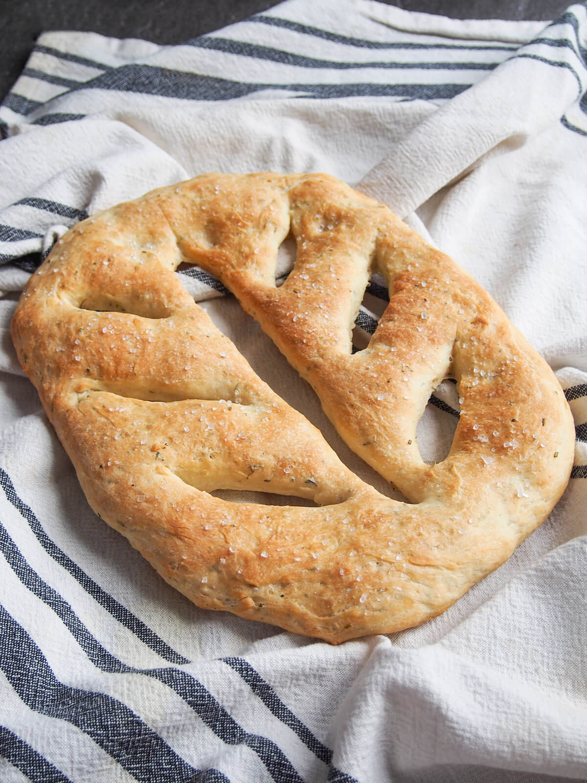 side view of herb fougasse