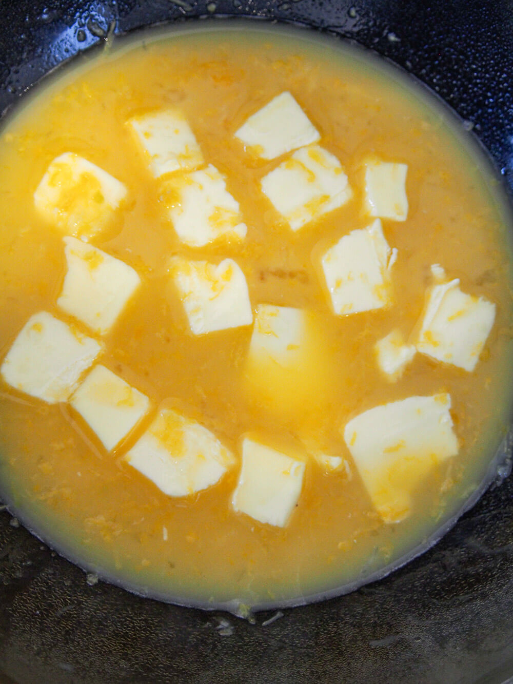 chunks of butter in lemon egg mixture