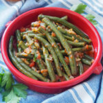 bowl of Greek green beans fasolakia