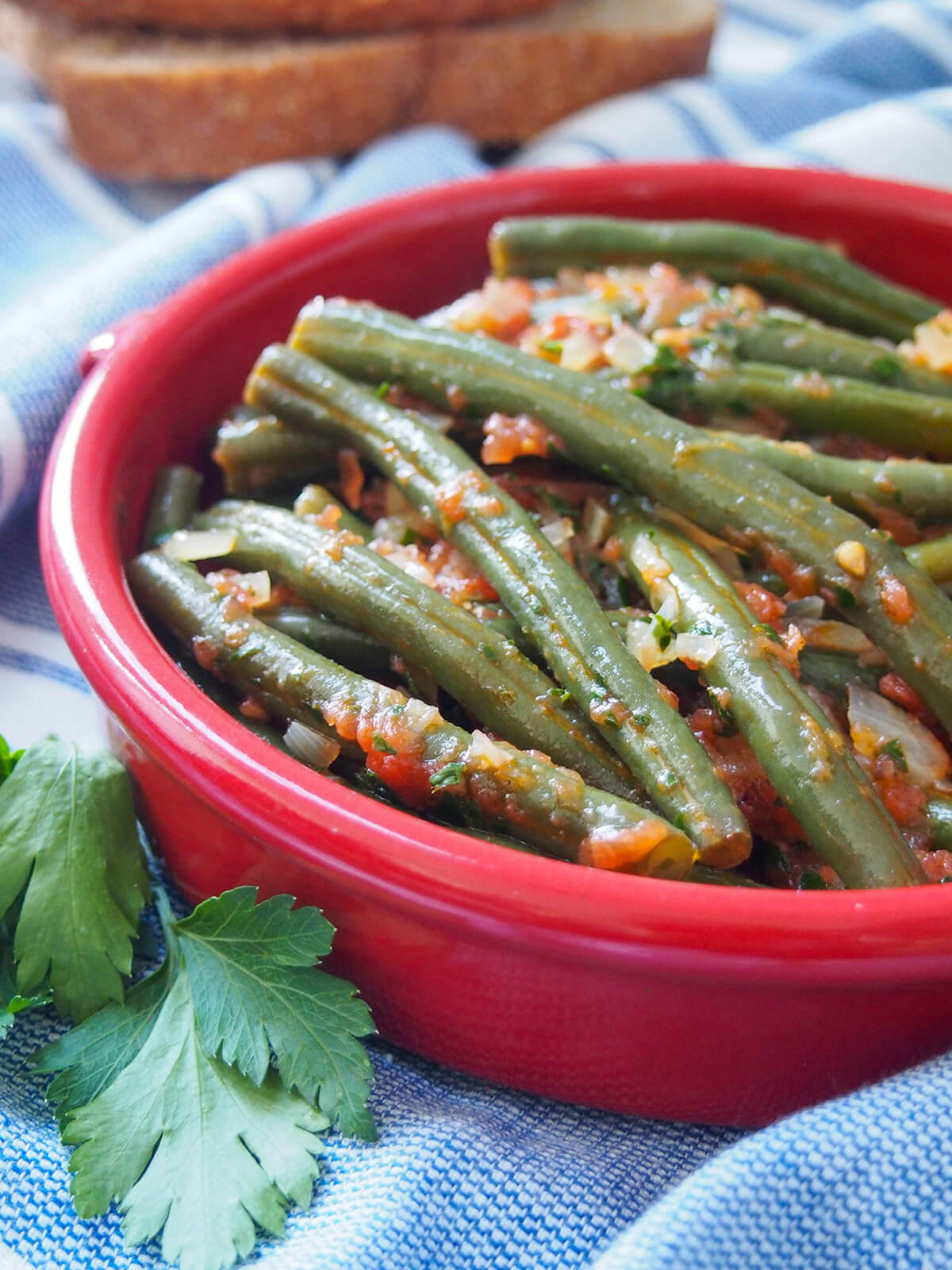 side view of Greek green beans fasolakia