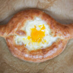 Adjaruli khachapuri (Georgian cheese bread) from overhead