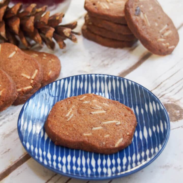 Brunkager Danish Christmas cookies on plate with stack behind