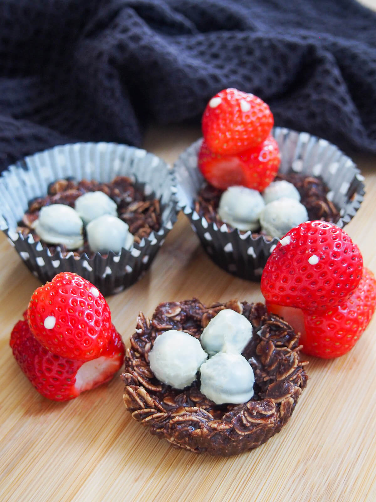 healthier Easter nests with strawberry chicks to side