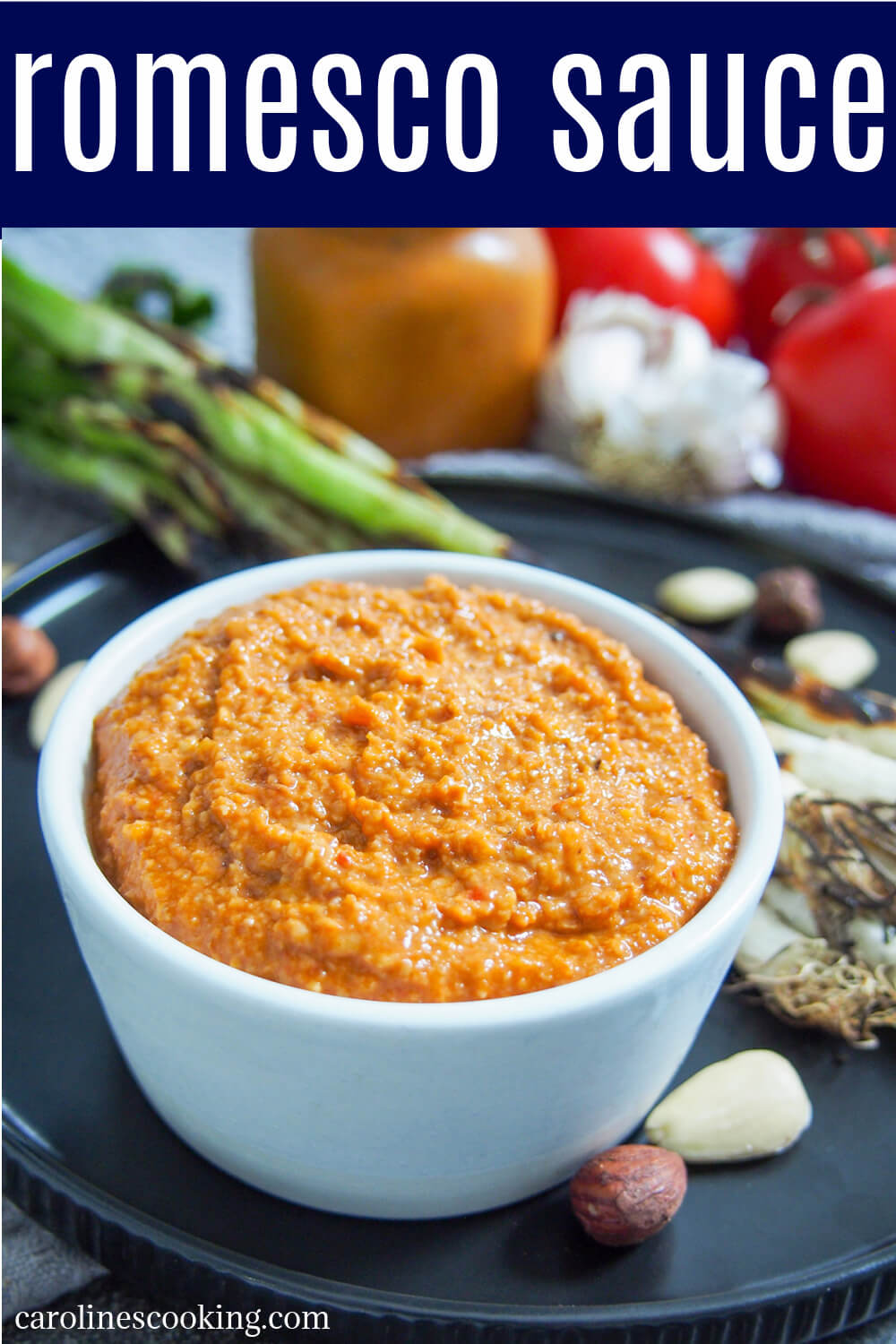 Romesco sauce is a delicious, versatile Spanish sauce made with tomatoes, almonds, hazelnuts and peppers. Made the traditional way takes a little more time, but it's still easy and worth it for the wonderful depth of flavor. Great with grilled vegetables, fish, meat, as a spread or stirred through pasta. So much wonderful flavor. #sauce #spanishfood