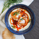 bowl of Turkish eggs cilbir from overhead