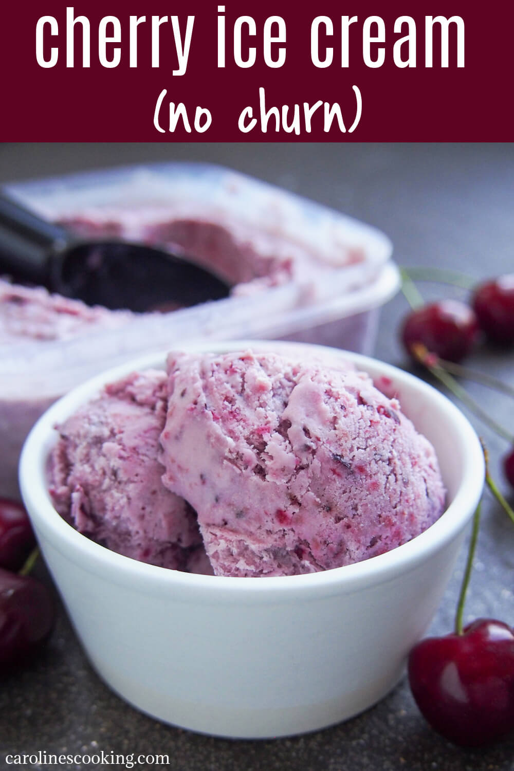 This cherry ice cream is easy to make and packed with wonderfully bright cherry flavor. It uses a simple no churn method that results in a wonderful balance of sweetness, creaminess and fruitiness. In other words, definitely one to add to your list for cherry season. #cherry #icecream #nochurnicecream This cherry ice cream is easy to make and packed with wonderfully bright cherry flavor. It uses a simple no churn method that results in a wonderful balance of sweetness, creaminess and fruitiness. In other words, definitely one to add to your list for cherry season. #cherry #icecream #nochurnicecream