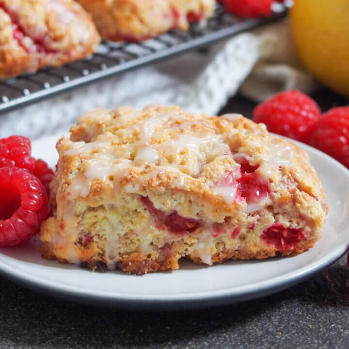 close view of raspberry scones