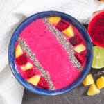 mango dragon fruit smoothie from overhead