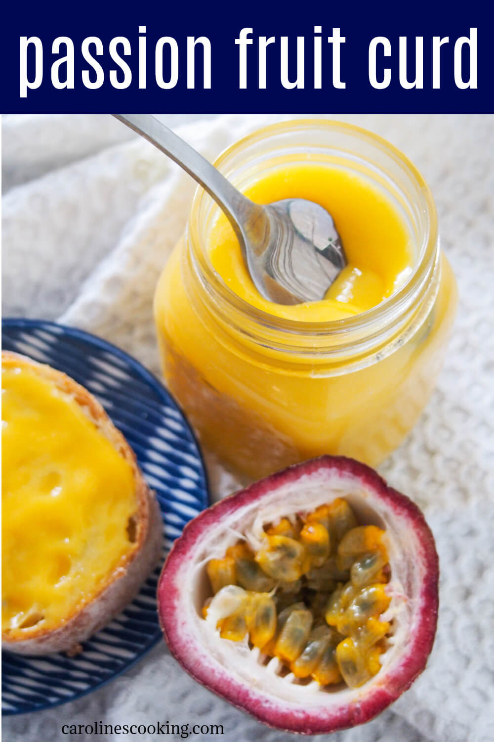 This passion fruit curd is a tropical twist on the classic citrus spread. It’s bright and aromatic, with that familiar smooth texture. Easy and delicious! Great spread on toast, as a dessert filling and more.