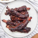 slow cooker Chinese spare ribs on plate from overhead