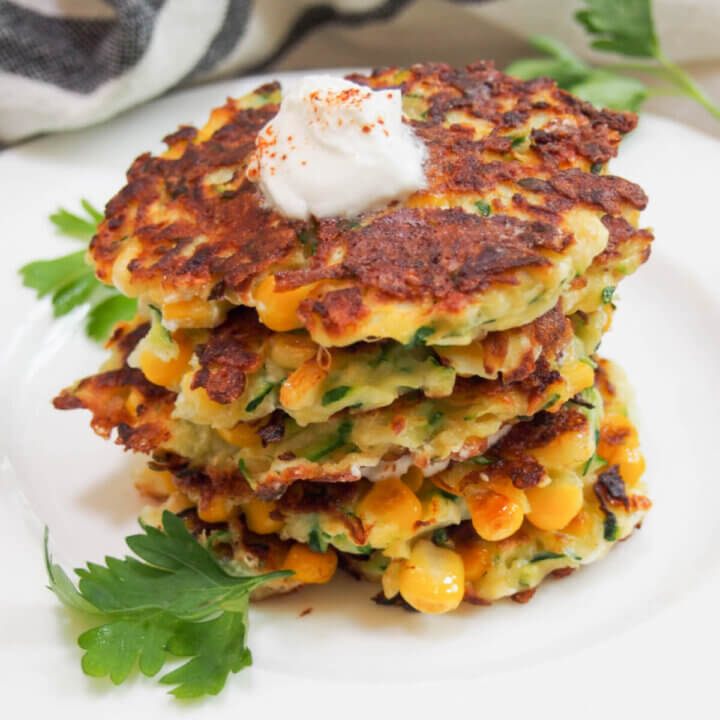 stack of zucchini corn fritters